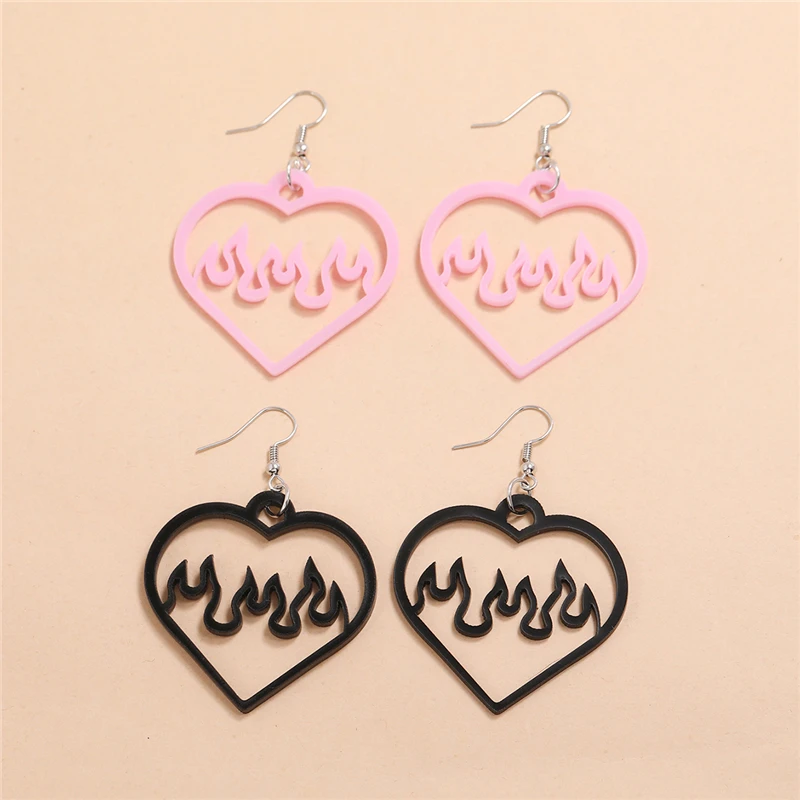 Lady Cute Earring Cool Simple Earrings for Female Super Lovely New Design Hollow Out Pink Heart Acrylic Stud | Украшения и