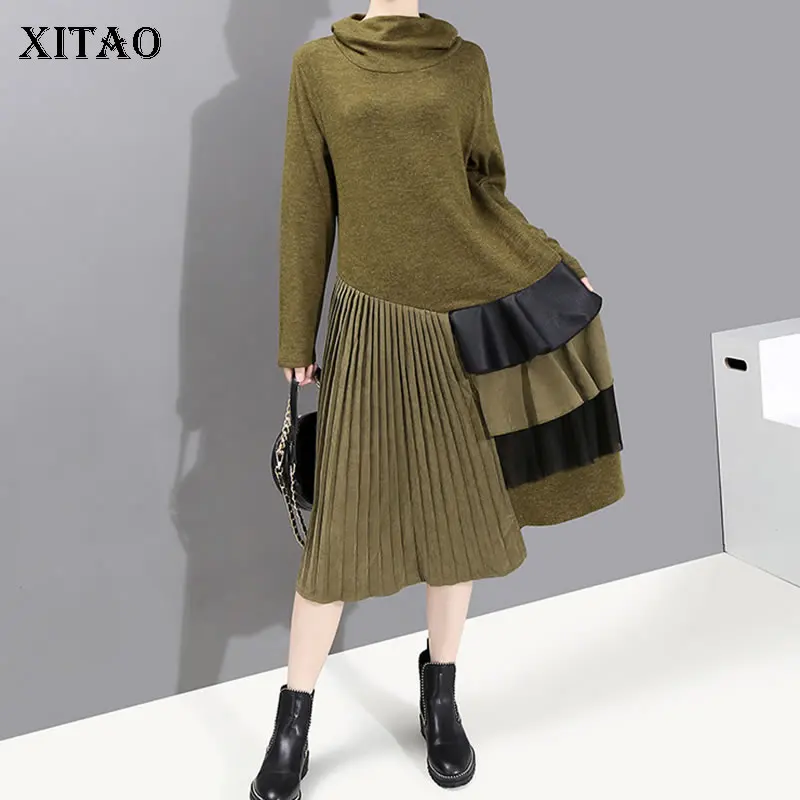 XITAO плиссированное женское платье модное новинка 2019 зимнее пэтчворк элегантное