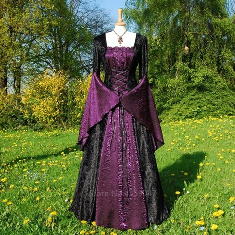 Purple Halloween Costumes for Women Adult Medieval Cosplay Vintage Court Victoria Renaissance Dress Carnival Party Performance Clothing - Color: Purple