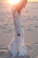 2019 lace beach wedding dress with long sleeves low back silk chiffon train boho vintage bride dress custom made ch 168
