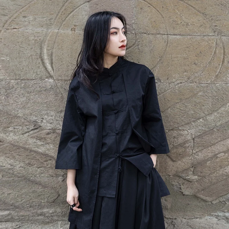 

Women Long Sleeve Shirt 2021 Autumn Chinese Style Shirt Blouse Cotton Linen Vintage Shirt Tang Suit Tai Chi Clothes FF3263