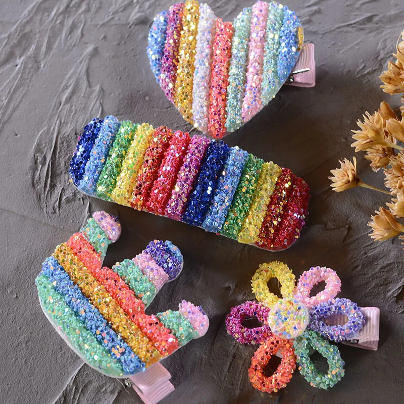 New Rainbow Sequin BB Clip Crown Flower Hairpins Children Girls Kids Hair Clips Pin Barrettes Accessories Ornament Hairclip |