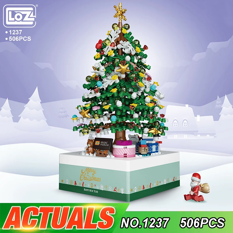 Loz 1237 Mini Particle Christmas Tree Music Box Assembled Building Blocks Bricks Model Children's Educational Toy Christmas Gift