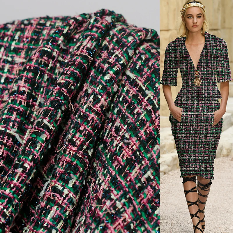 Ткань из твида розового и зеленого цвета осенняя куртка платье костюмы материалы