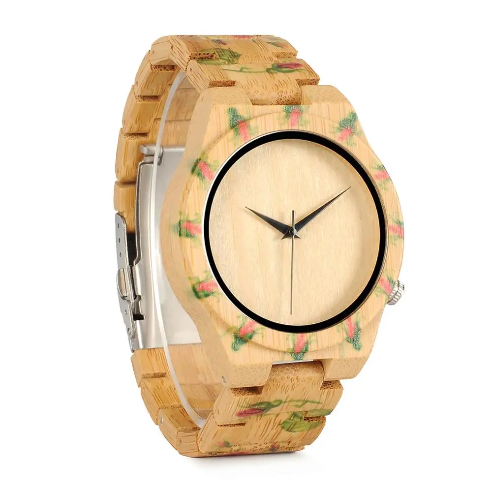 

BOBO BIRD Wooden Men's Watches with Flower Printed Bamboo Band Male Watch for Men Quartz Wristwatches