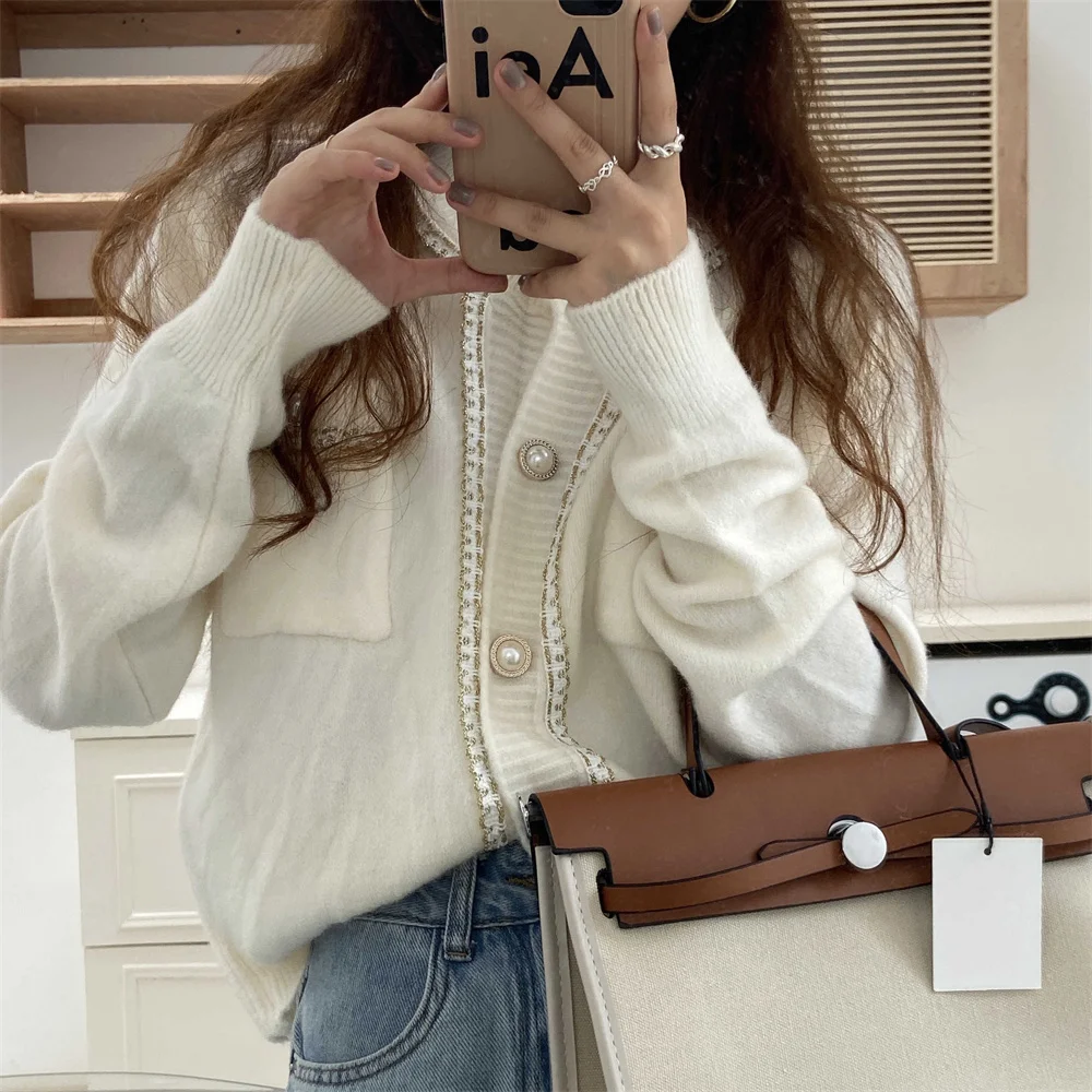 

Alien Kitty Pearl Sweet Hot OL Knitwear Sweaters Gentle New Slim-Fit 2021 Cardigans Women Casual Coats Elegant Autumn Loose Lady