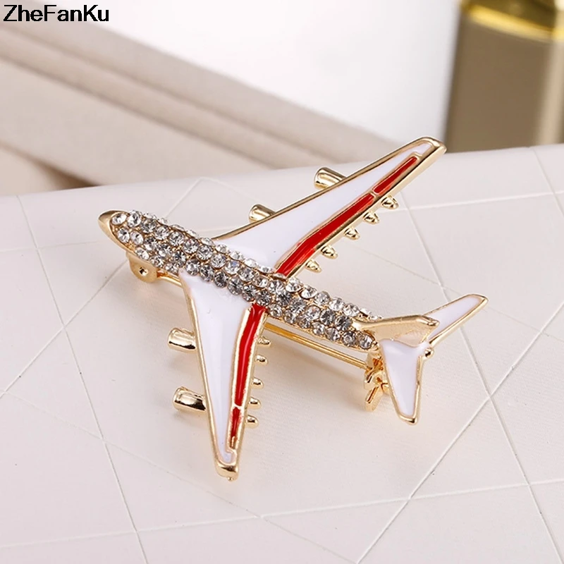 

Alloy Airplane Brooch Pins Rhinestone Red Plane Luxury Brand Brooches For Women Quality Gift Aircraft Scarf Buckle Decoration