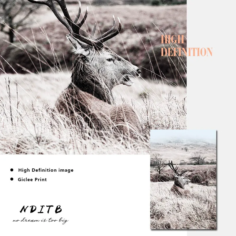 Snow Winter Forest Deer Nature Landscape Poster Nordic Canvas Print Wall Art Painting Scandinavian Decoration Picture Home Decor | Дом и сад