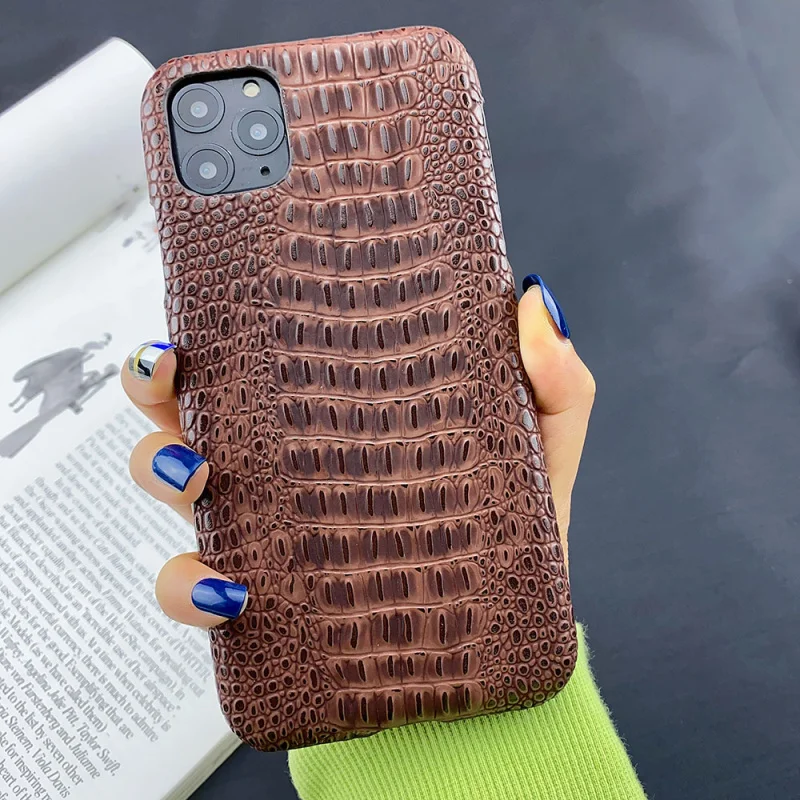 Luxury Alligator Patent leather Fran-DS9 case For iPhone 7 8 Plus XR XS Max 11 Pro PC hard shell Cover For samsung S22 S10 S20U images - 6