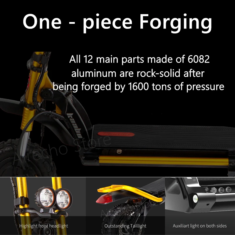 Оригинальный электроскутер Kaabo Wolf King + SUV золотой и черный цвет 72 в 28 а/ч 3000 Вт