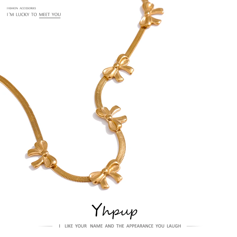 Цепочка Yhpup с бантом и змеей ожерелье из нержавеющей стали золотым покрытием 18 K PVD