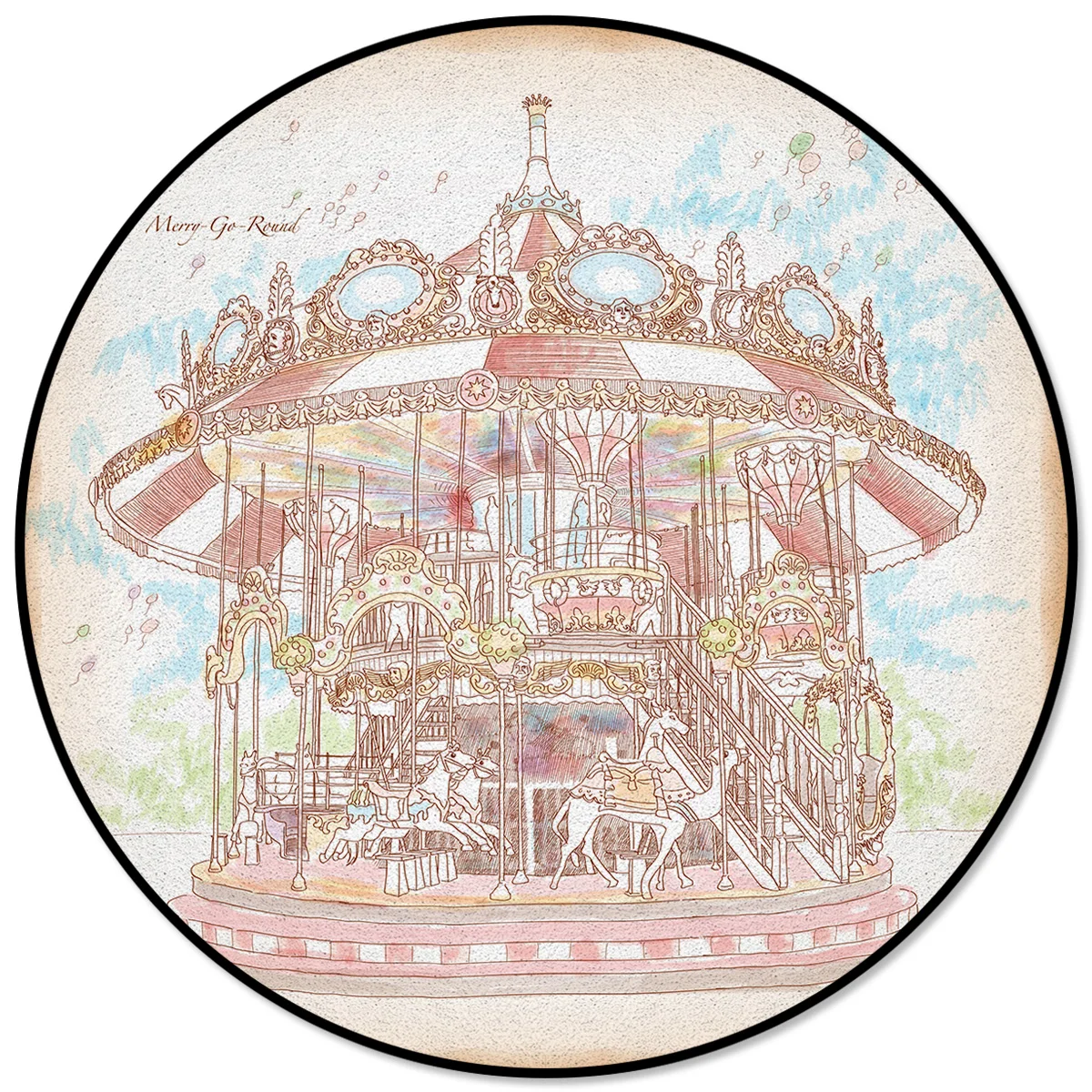 

Рисованная карусель иллюстрация узор ковры и ковры для дома гостиной круглый ковер для детской комнаты Нескользящие