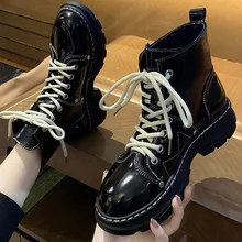 Senhoras botas de moda confortável sapatilhas femininas plus size botas femininas de couro do plutônio botas de tornozelo para mulheres sapatos de dedo do pé redondo mulher rendas acima (3)