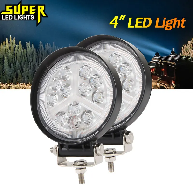 

2 PCS 4 Inch White/Yellow Color Motorcycle Light Daytime Running Lights 12V 4X4 Led Headlights for Boat Trucks Tractor SUV ATV