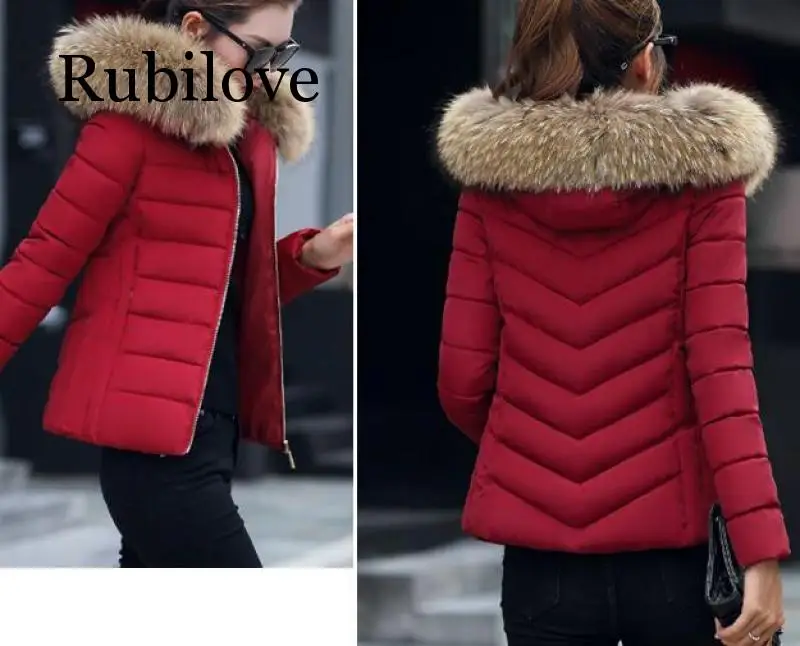 

Women's Winter Coat Ladies Down Cotton Warm Coat Short Hooded Zipper Parka Fur Collar Plus Size 6XL