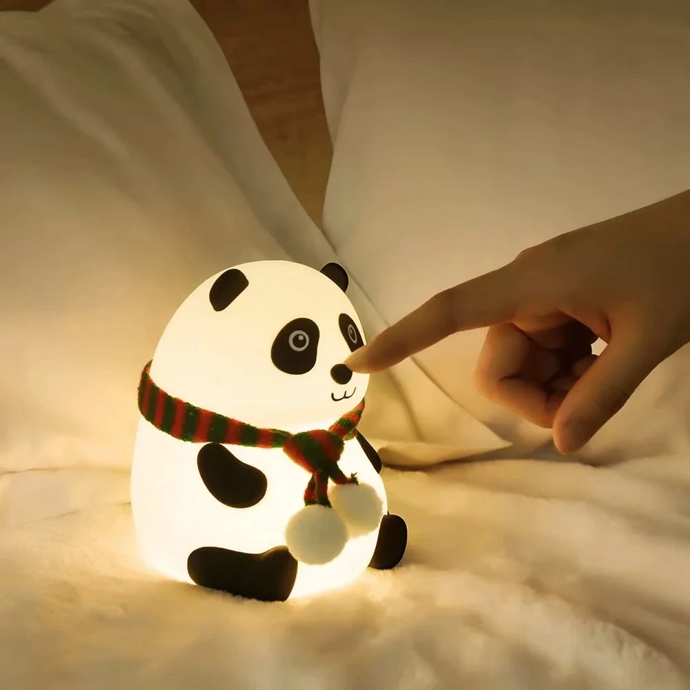 Night light LED Silicone Panda Night lampTouch Sensor Colorful USB Rechargeable Bedroom Bedside Lamp for Children Kids Baby Gift enlarge