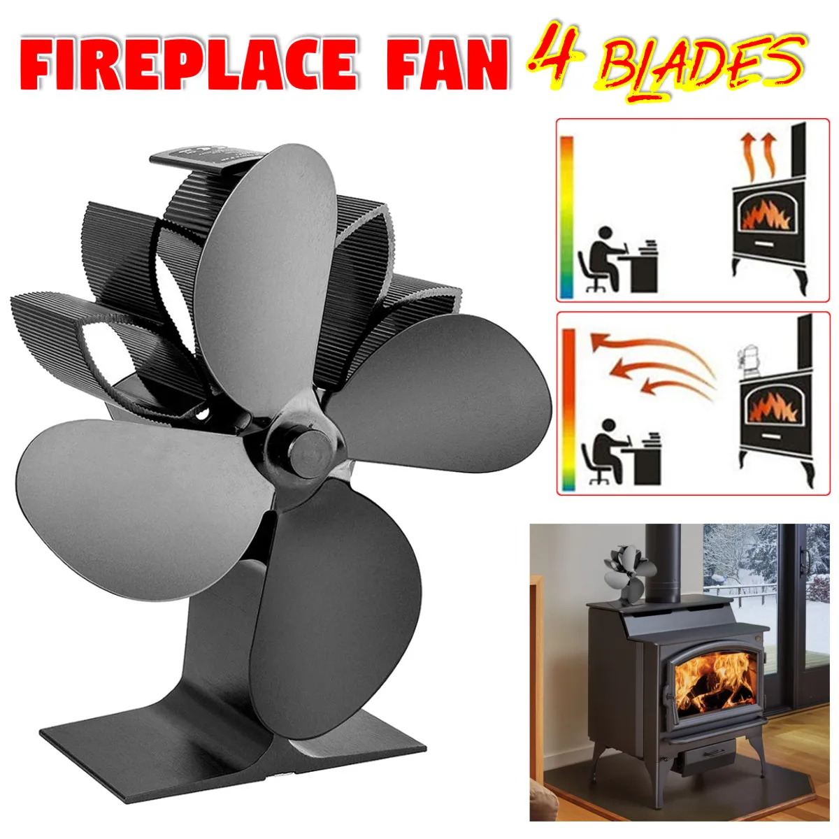 

Fireplace Fan 4 Blade Heat Powered Stove Fan Log Wood Heater Burner Eco Friendly Quiet Ecofan Home Heat Distribut Fuel Saving
