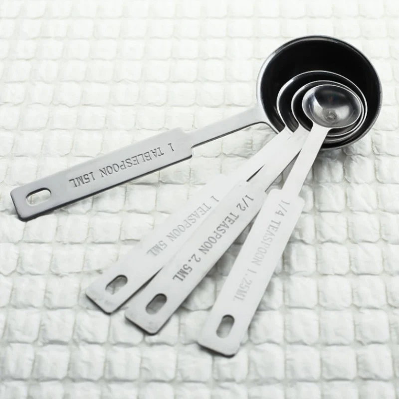 Four Pieces Set Stainless Steel Measuring Spoon Cup Seasoning Scoops Sauce Toiletry Kit | Дом и сад