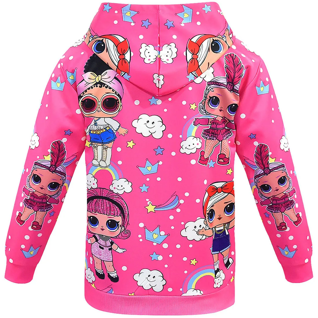 Популярная модель куртка с капюшоном и длинными рукавами изображением куклы из