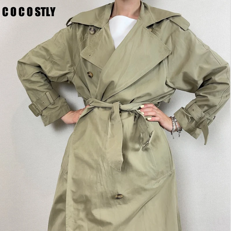 

New 2022 Spring Autumn Coat Women Vintage Long Trench Coat Chic Button Belt Windbreaker Female Casual Outwear manteau femme