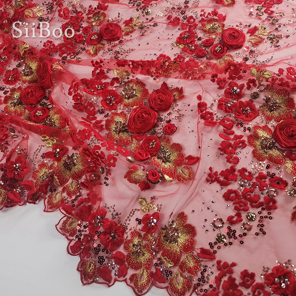 Бесплатная доставка дизайнерская Роскошная красная кружевная ткань ручной