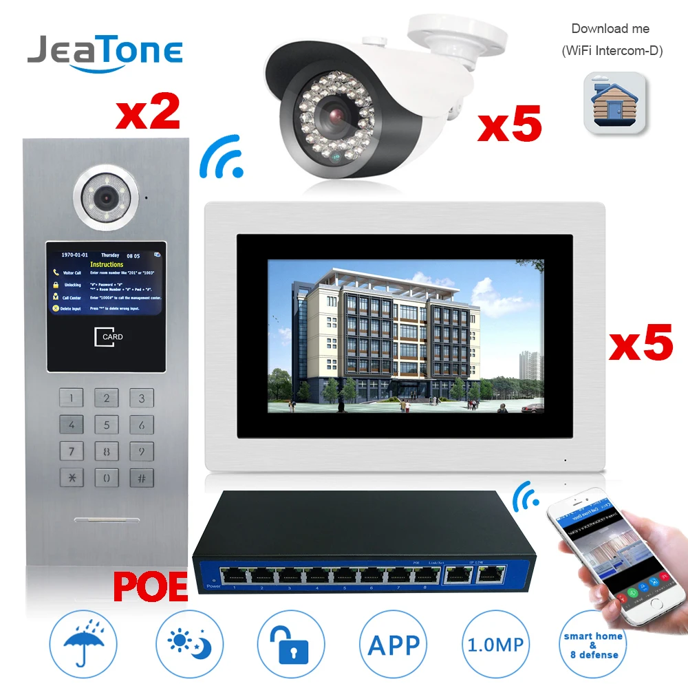 7 ''сенсорный экран большое здание wifi IP видео домофон POE переключатель 2to5