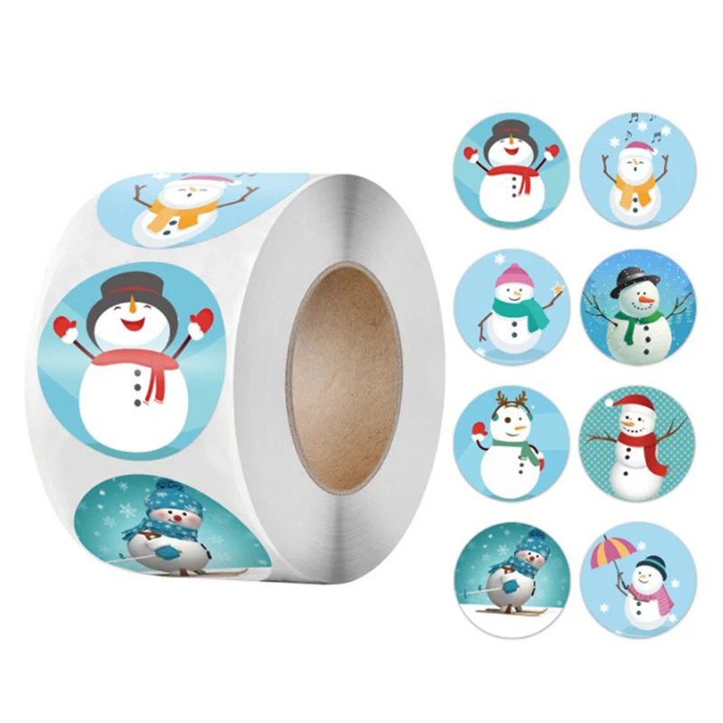 

500pcs Seal Label Sticker Merry Christmas Sticker 1.5 Inch Snowman Christmas