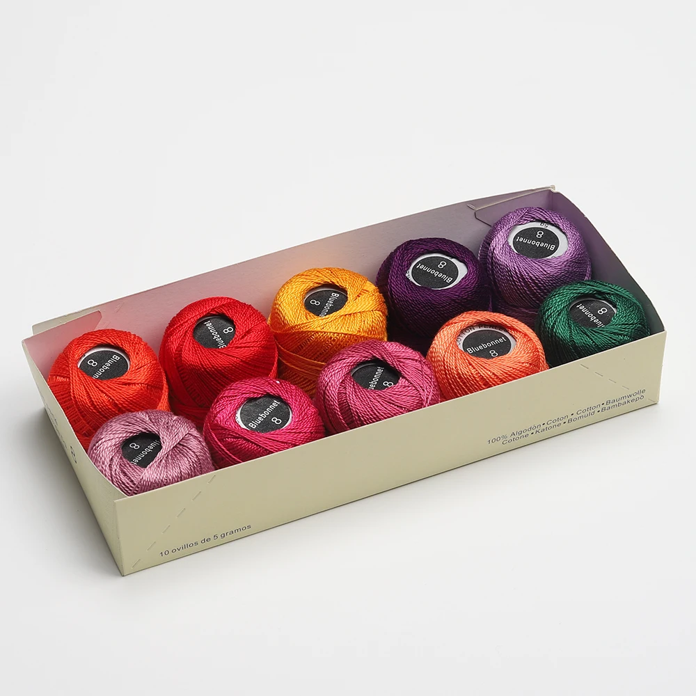 10 цветов в наборе 5 г размер 8 Мерсеризованный Египетский жемчуг хлопок вязание