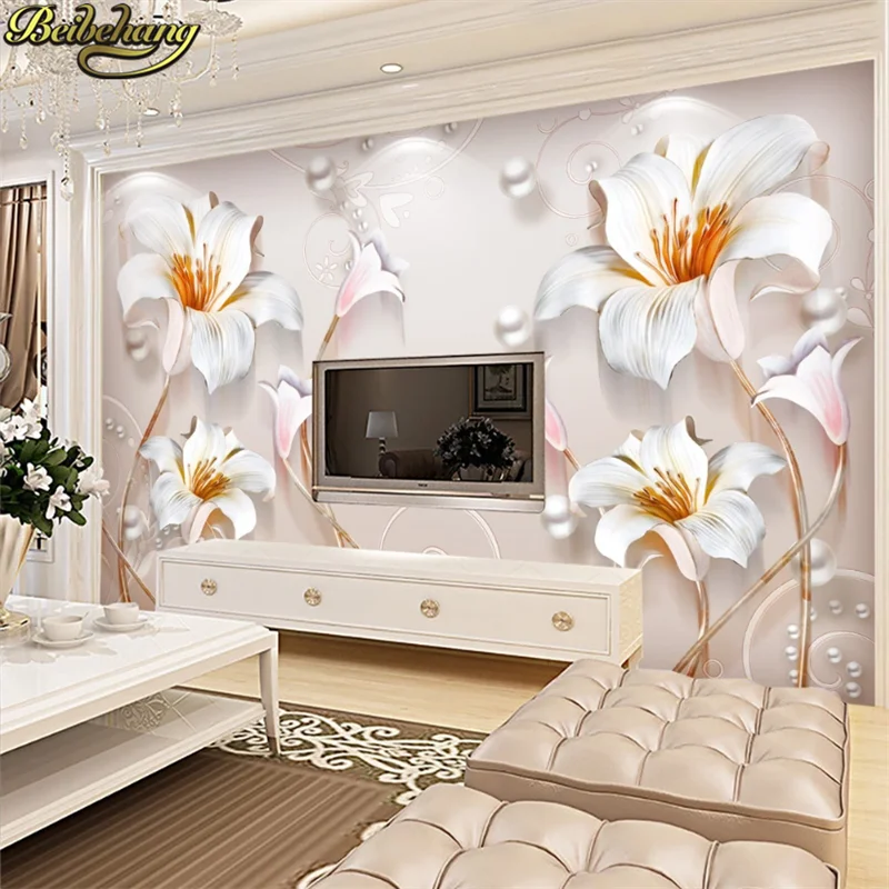 beibehang Custom photo wall paper Jade relief Peon Lily wallpaper for living room mural 3d painting papier peint | Обустройство дома
