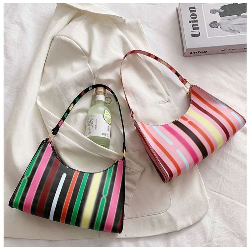 

Purses and Handbags Underarm Chain Crossbody Bags Fashionable Quality Shoulder Bag Female Stripe Shopping Bags Pu Leather Bag
