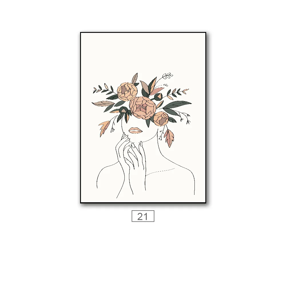 

Posters on The Wall Canvas Painting One Piece Morandi Abstract Canvas Painting Line Beauty Watercolor Flower Decoration Living