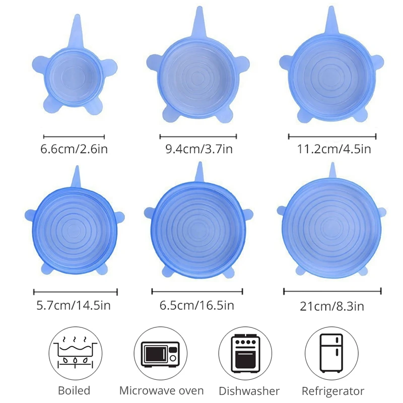 6 шт. многоразовые силиконовые крышки для пищевых продуктов|Крышки сохранения