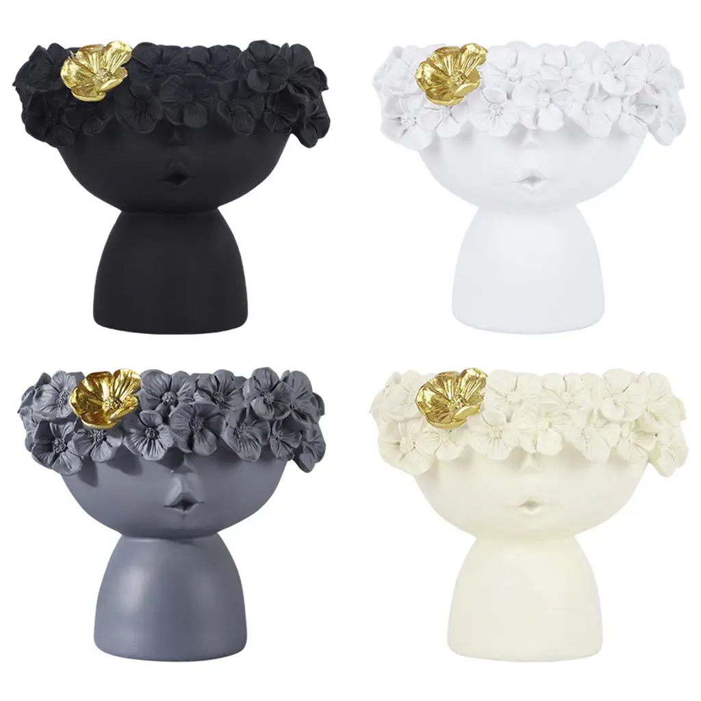

Nordic Style Girl Head Vase Indoor Outdoor Heads Planter Resin Succulent Planter Vase Statue Planter Living Room Decoration