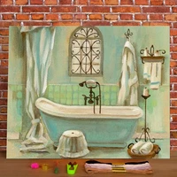 landscape bathroom printed canvas 11ct cross stitch kit embroidery dmc threads needlework knitting sewing hobby stamped