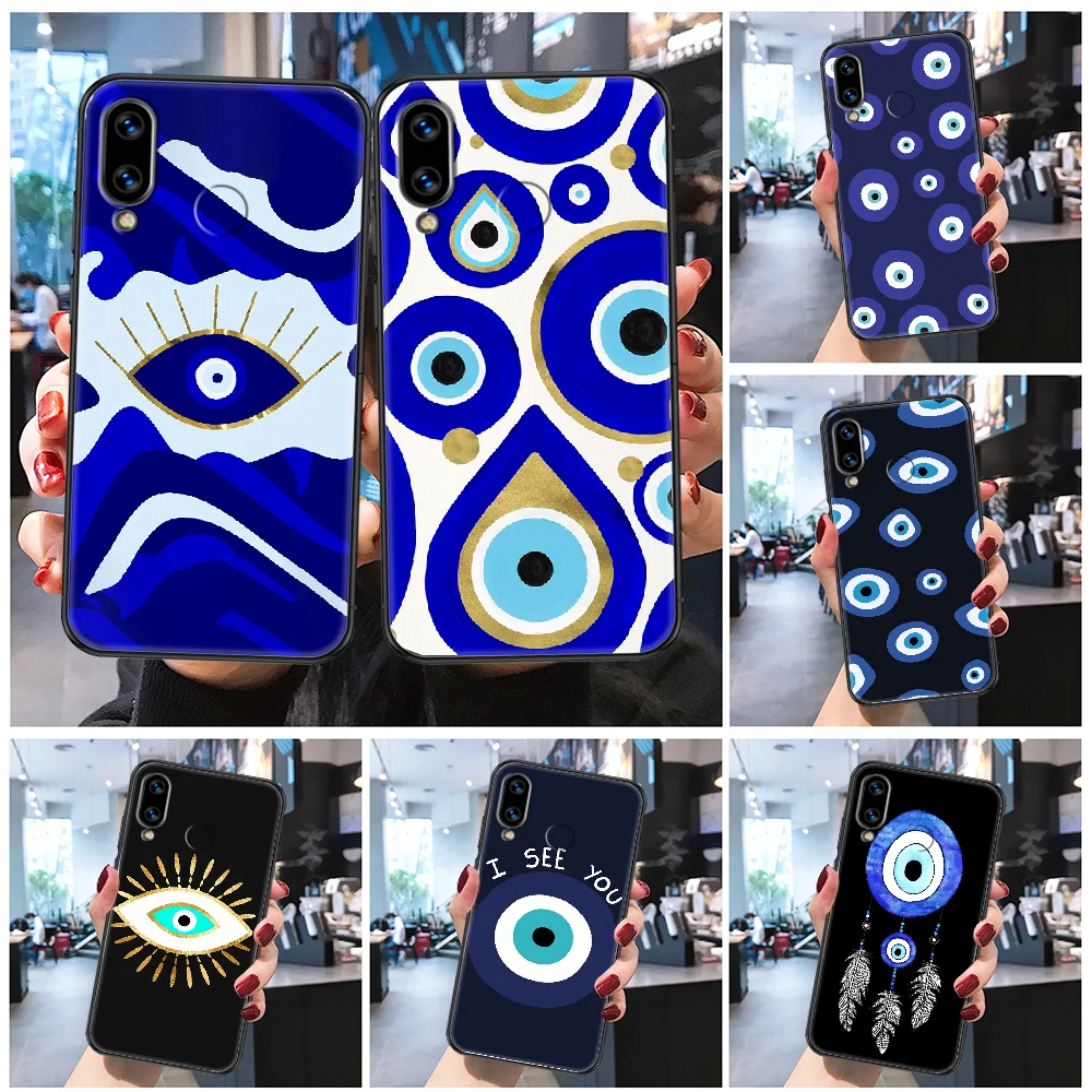 Nazar Boncugu Boncuğu Evil eye Phone case For Huawei P Mate P10 P20 P30 P40 10 20 Smart Z Pro Lite 2019 Frosted black painting