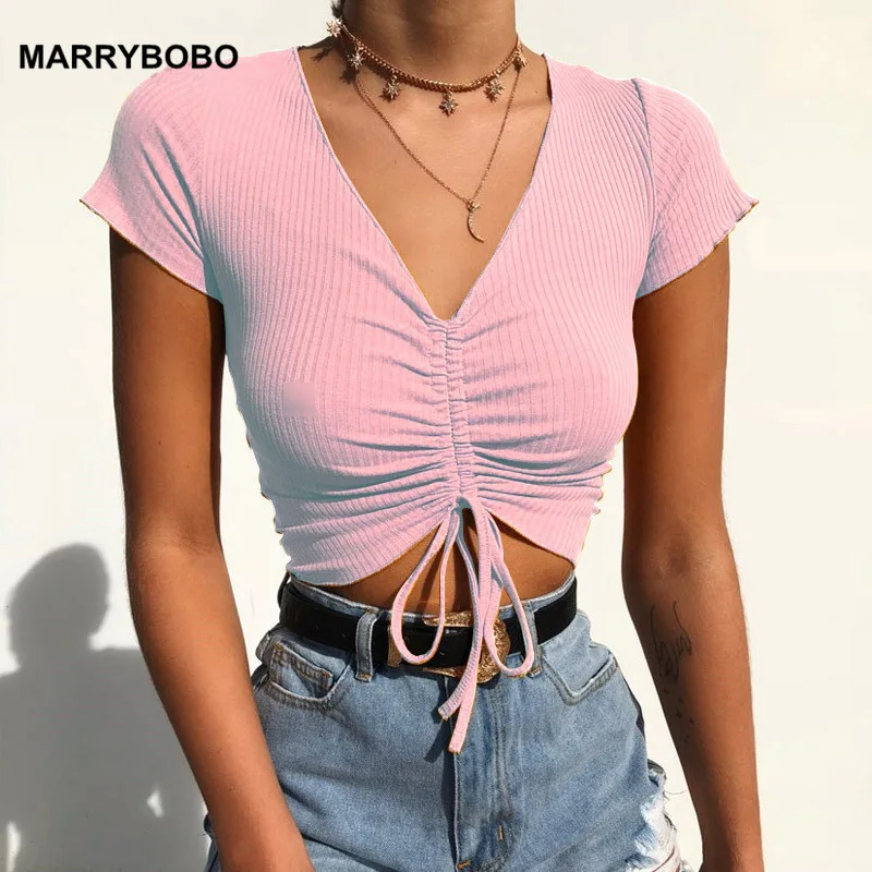 Футболка женская трикотажная с V образным вырезом и коротким рукавом|Футболки| |