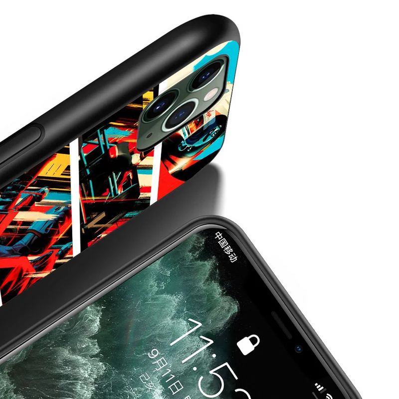 

Cool Cartoon Racing car For Apple iPhone 12 11 XS Pro Max Mini XR X 8 7 6 Plus 5 5S SE Black Phone Case