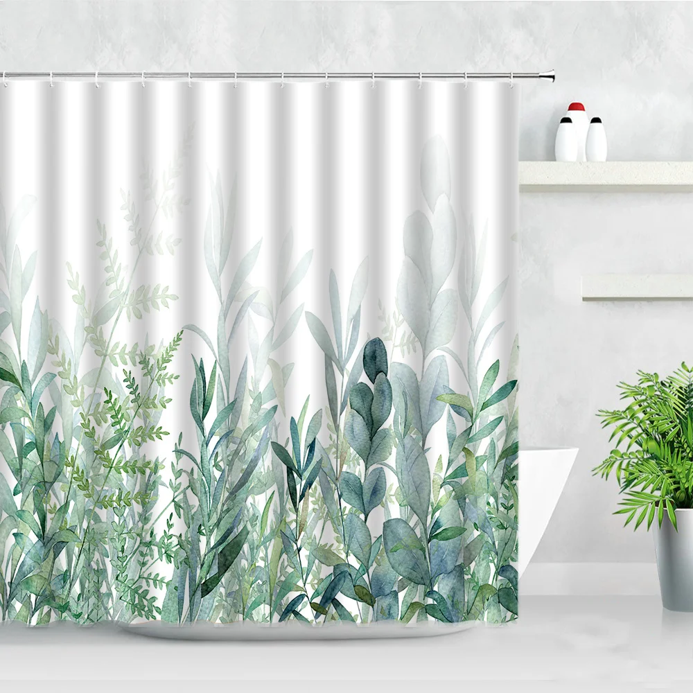 natural floral shower curtains flowers green leaf butterfly water color art nordic modern waterproof bathroom decor curtain sets free global shipping