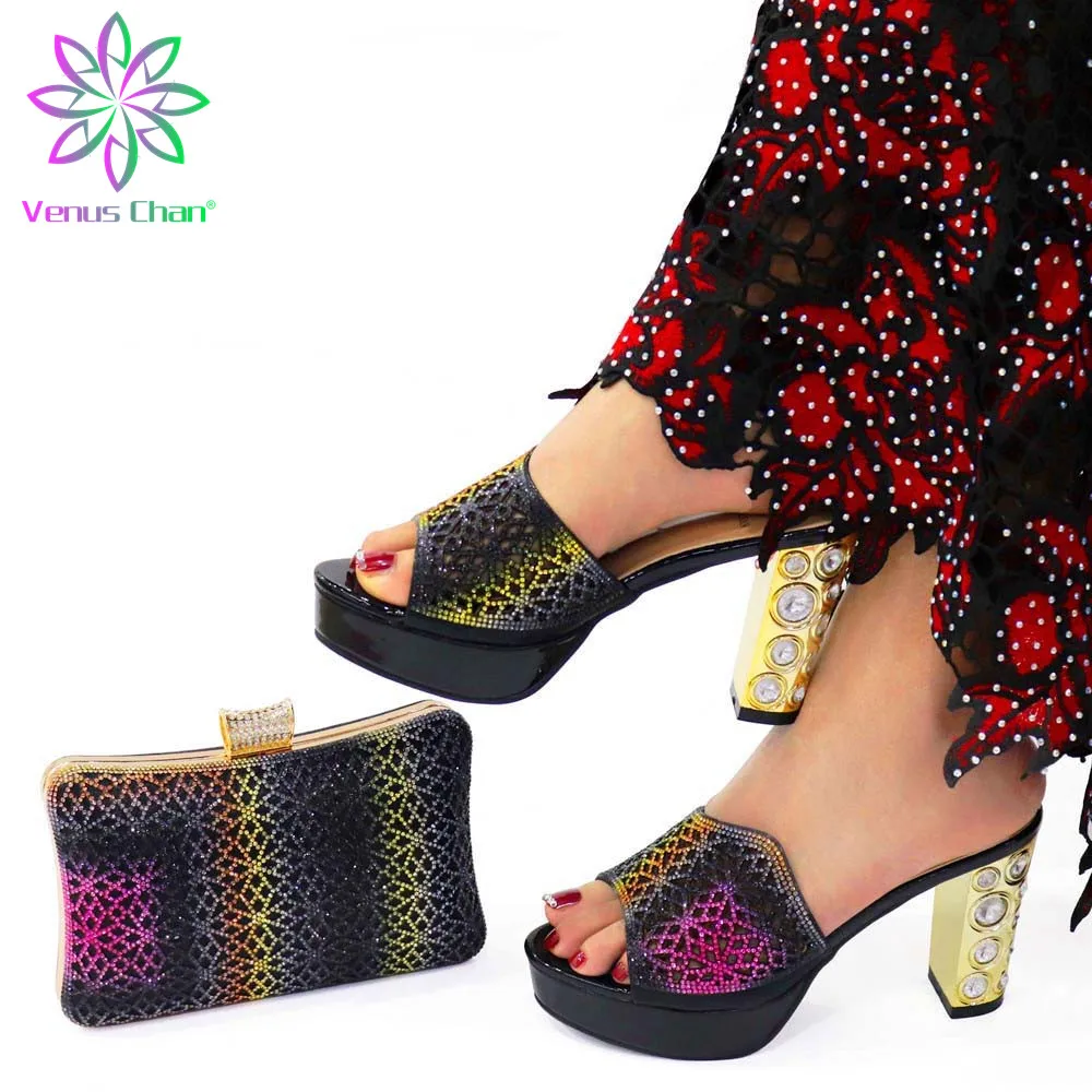 

New Italian Women Wedding Shoes and Bag Set Decorated with Rhinestone Wedding Shoes for Women Bride Closed Toe Heels Party Pumps