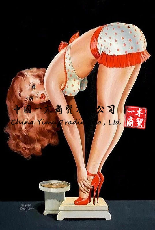 

Sexy Pin-up Redhead Girl Photo Bending Sticker Over High Heels Scale Art Print Pinup Stickers
