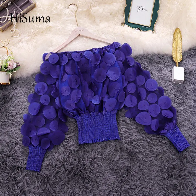 2020 ВЕСНА Новинка осени женские slash шеи фонарь рукав цветочный кисейный фея