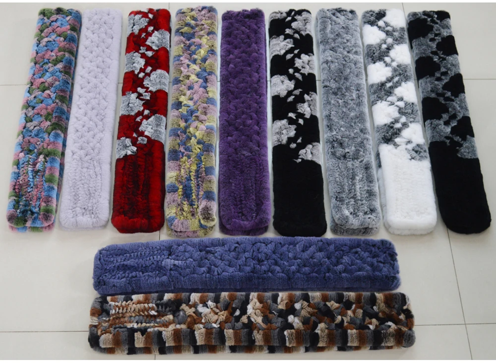 Winter Long Style Women Real Rex Rabbit Fur Scarf Rex Rabbit Fur Warm Soft Ring Scarfs High Quality Knit Rabbit Fur Scarves