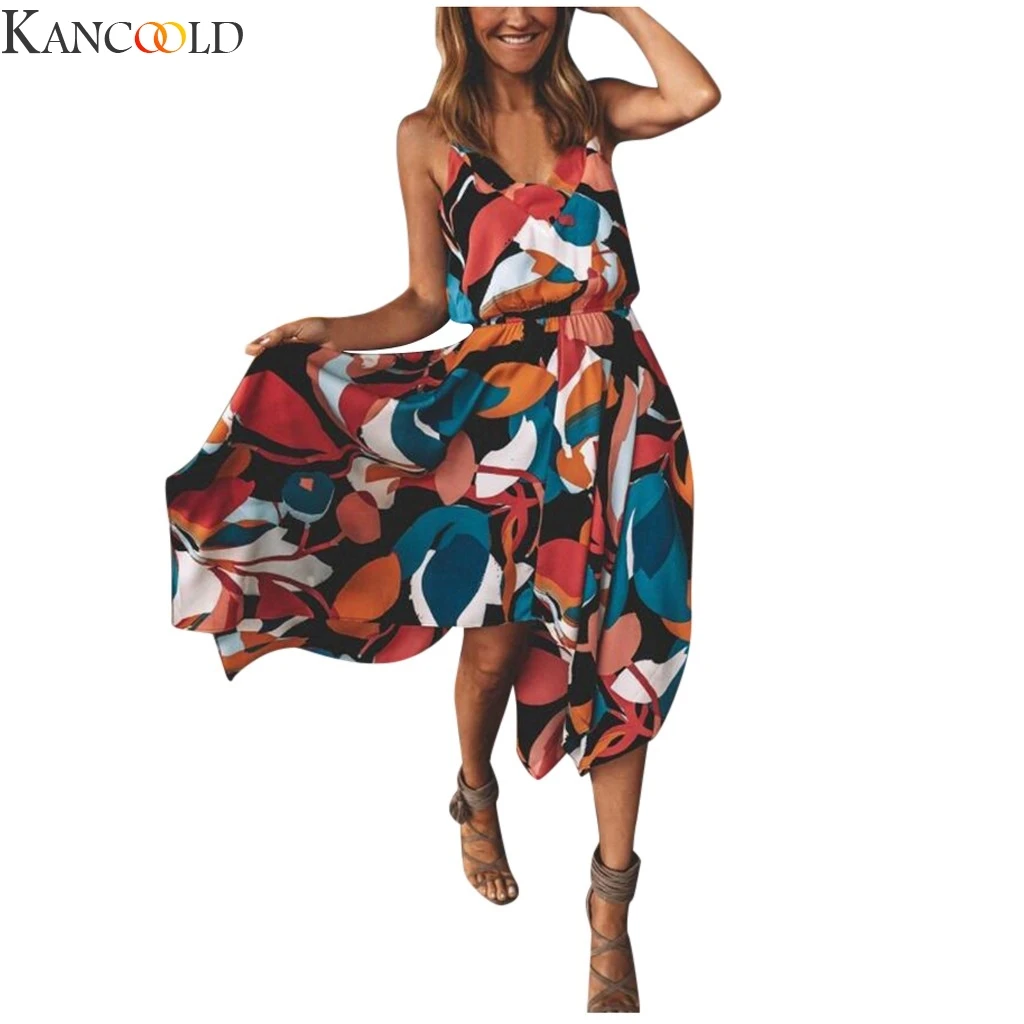Женское разноцветное платье на бретельках KANCOOLD летнее в полоску с глубоким