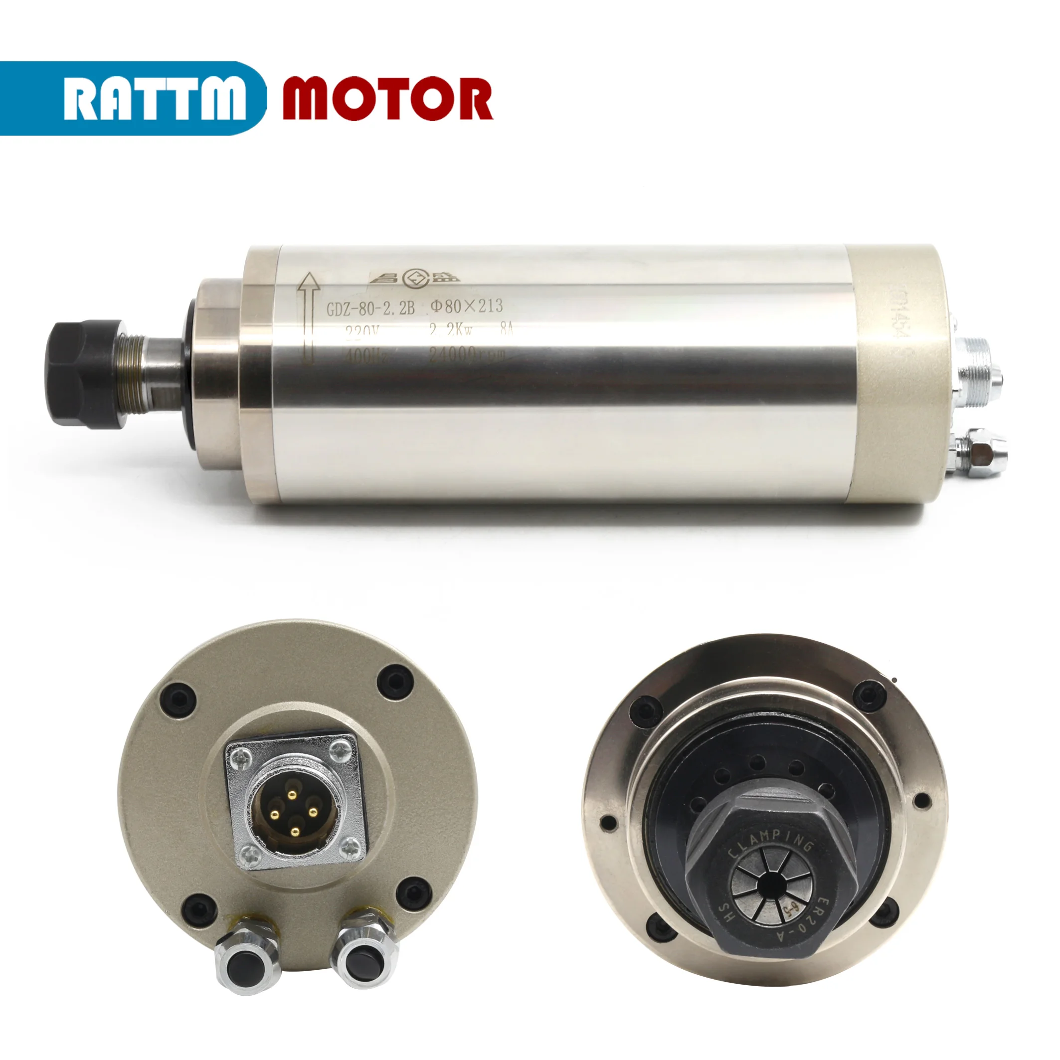 EU / US2.2KW Water cooled spindle motor ER20 8A 80x213mm runout off 0.01mm for CNC router milling machine