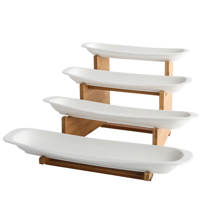 

Step Shape Ceramic Plates Snacks Bowl Set Dessert Plate Wooden Ladder Fruit Dish Dinner Porcelain Cake Tray Food Tableware WF918