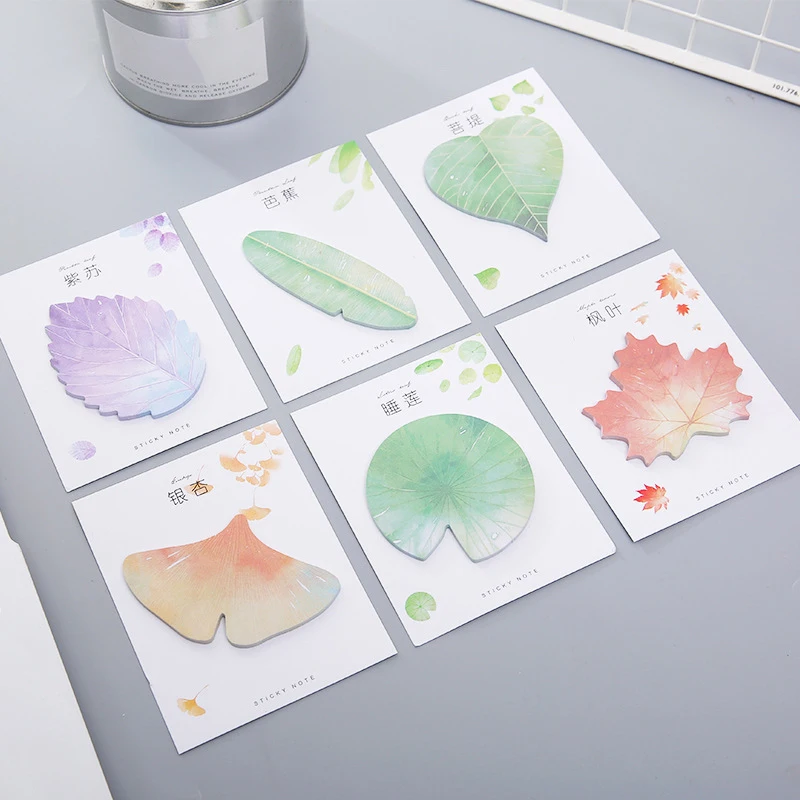 

30 Sheets Leaves Sticky Notes Simulation Design Memo Pad Watercolor Self-adhesive Notes Pad For School Diy Notebook Memo Pad