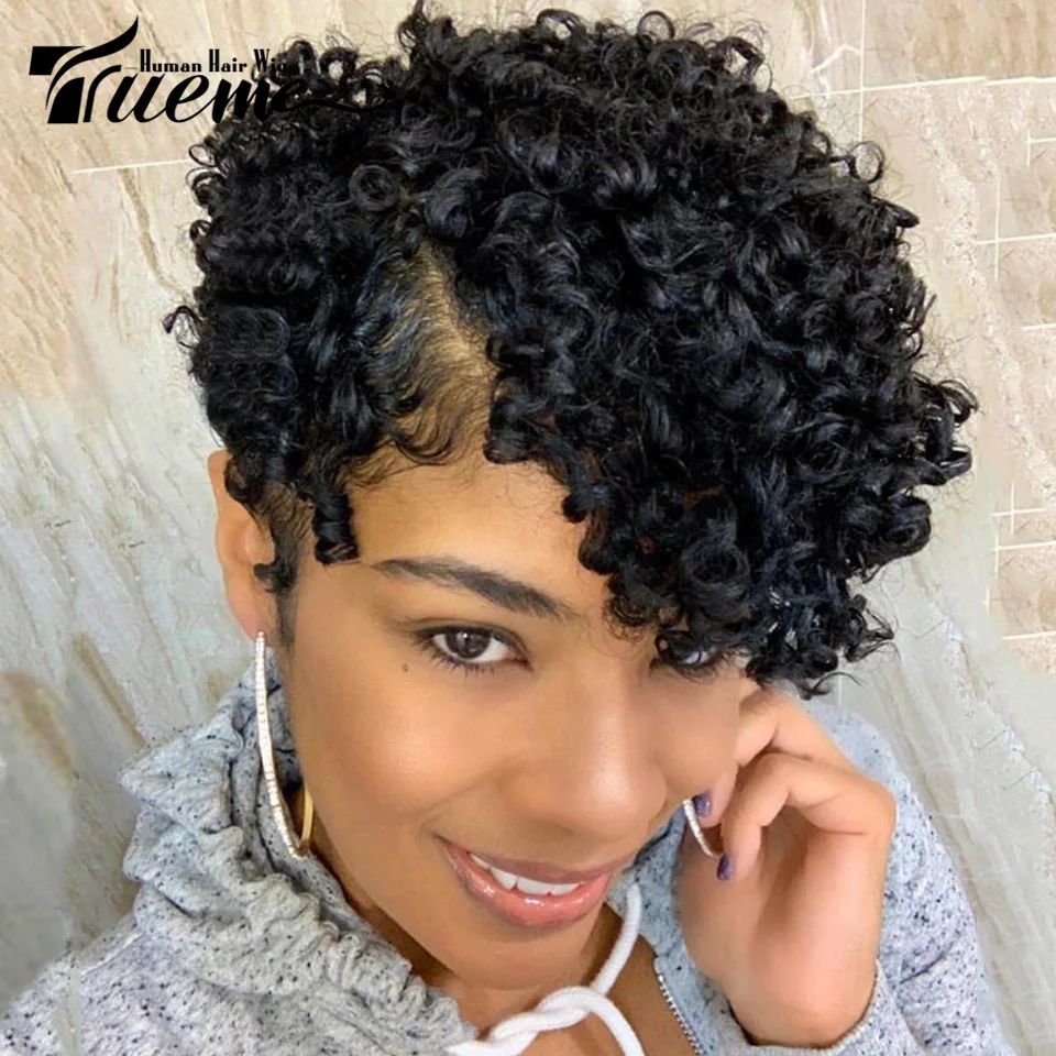 Trueme Short Curly Lace Front Human Hair Wig Brazilian Colored Human Hair Wigs For Women Ombre Blonde Black Jerry Curl Lace Wig