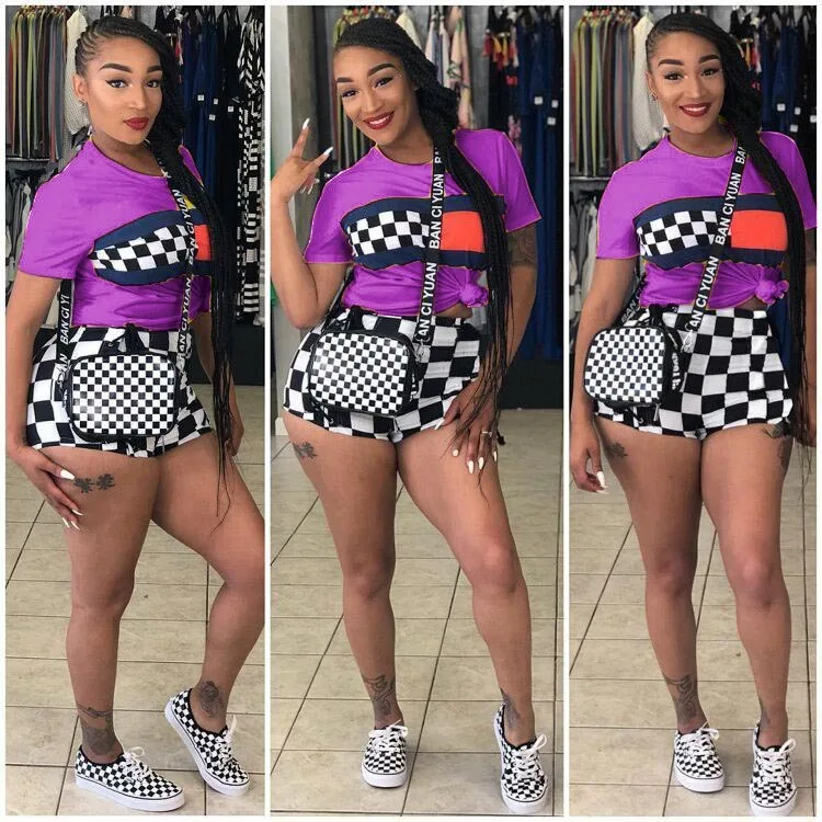 plus size summer two piece set crop top and shorts set 2 piece set women club outfits matching sets ensemble femme 2 pieces S641