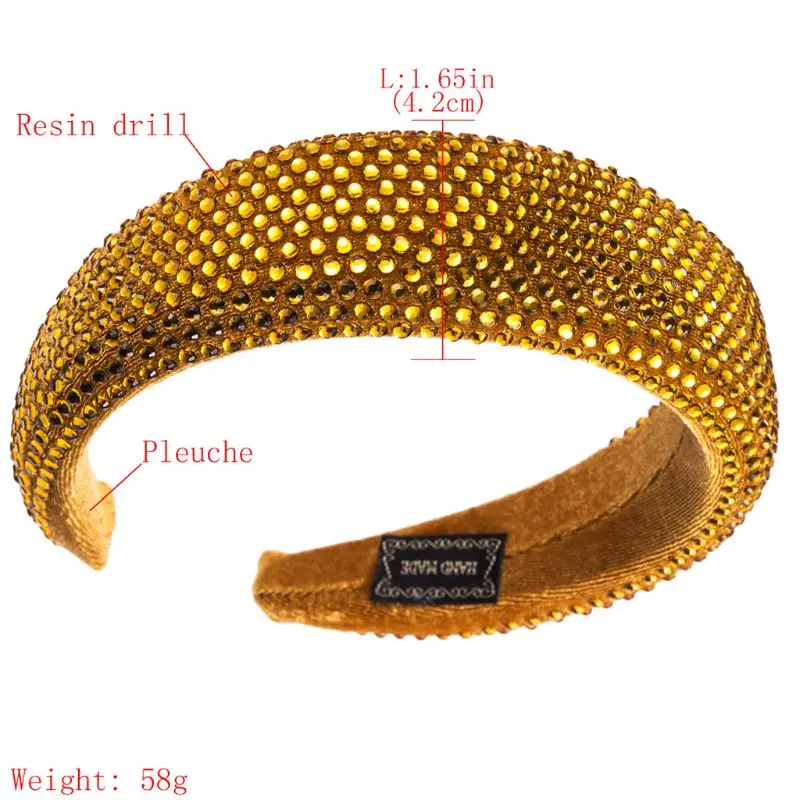 

Gold Velvet Rhinestone Headband Lady Sponge Wide Side Solid Color Head Hoop