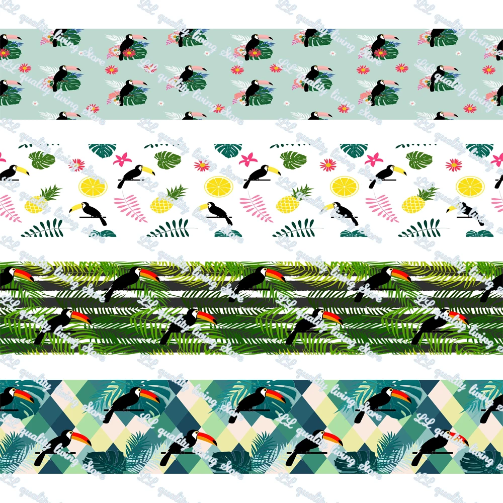 

16-75mm Parrots & Leaves Background Printed Grosgrain Ribbon/16mm Printed Elastic Foe Ribbons DIY Sewing Webbing 50 Yards